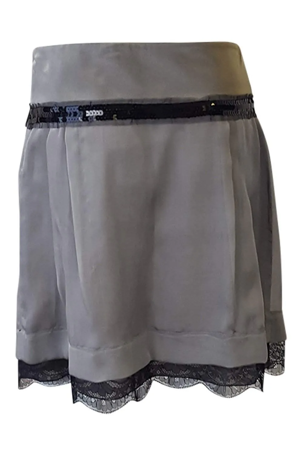 ALBERTA FERRETTI Grey Silk Frill Front Mini Skirt (38)