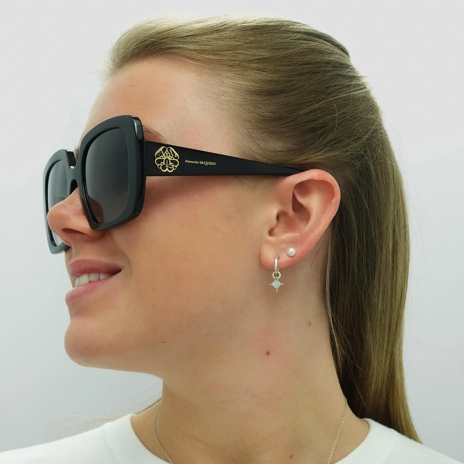 Alexander McQueen Sunglasses AM0378S 001 Black Grey Gradient