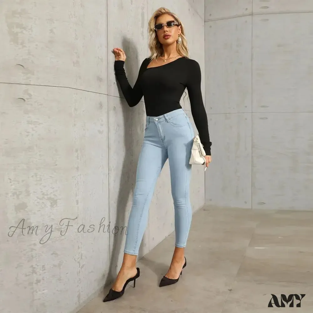 Amy Fashion - Stretch Skinny Women's High Waisted Sexy Streetwears Pencil Fashion Elastici Denim Slim Casual Jean
