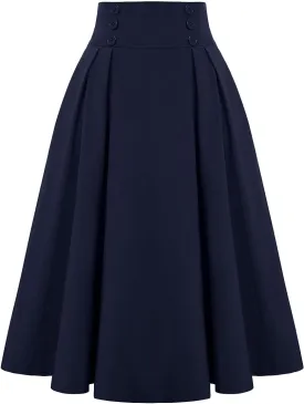 BAXLIMEK Pleated Skirts for Women,2025 Spring Summer Elegant Button High Waist A-Line Midi Skirts,Flowy Swing Boho Skirts