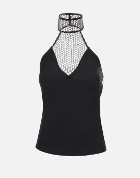 Black Halterneck Chiffon Sequin Top