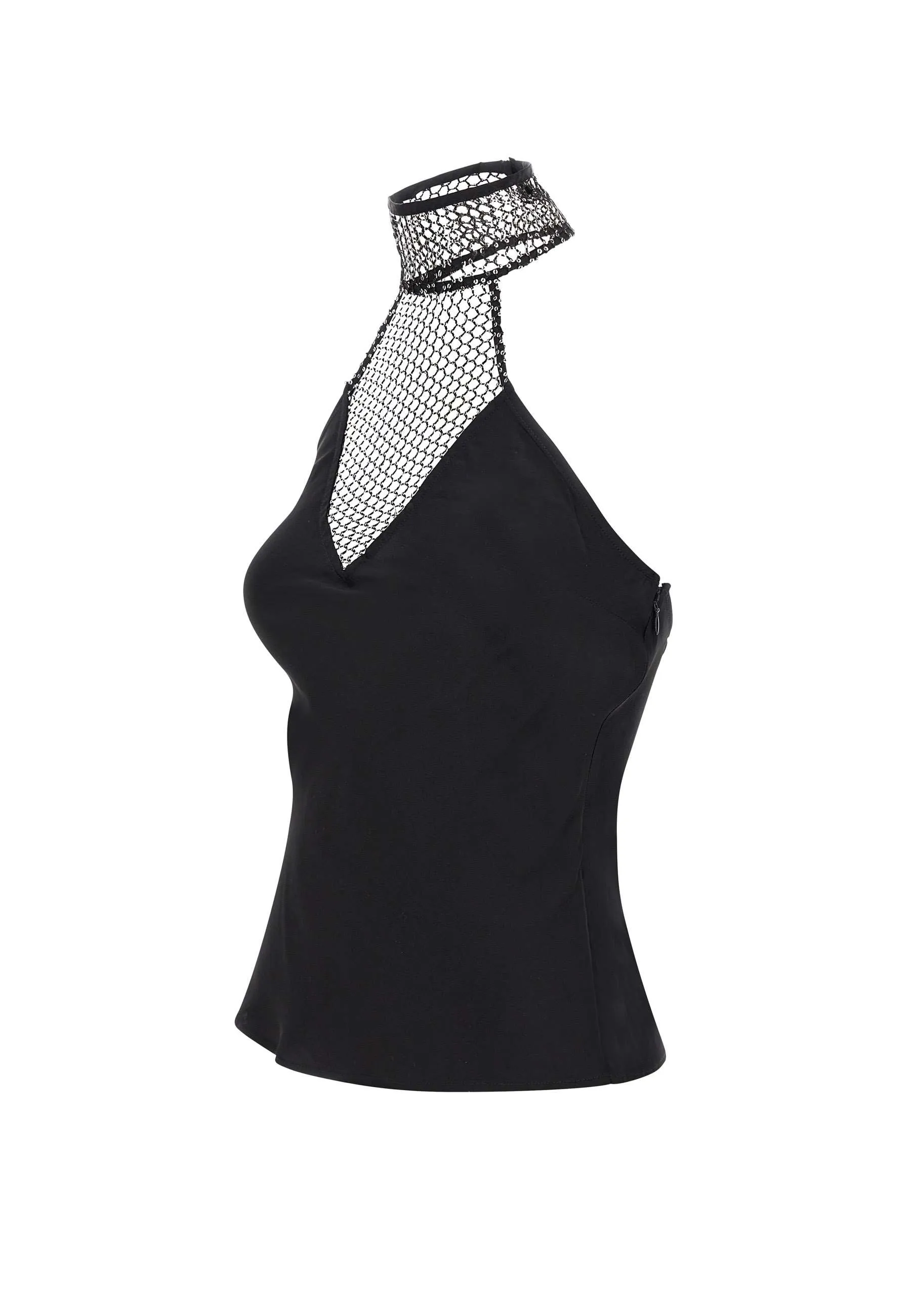 Black Halterneck Chiffon Sequin Top
