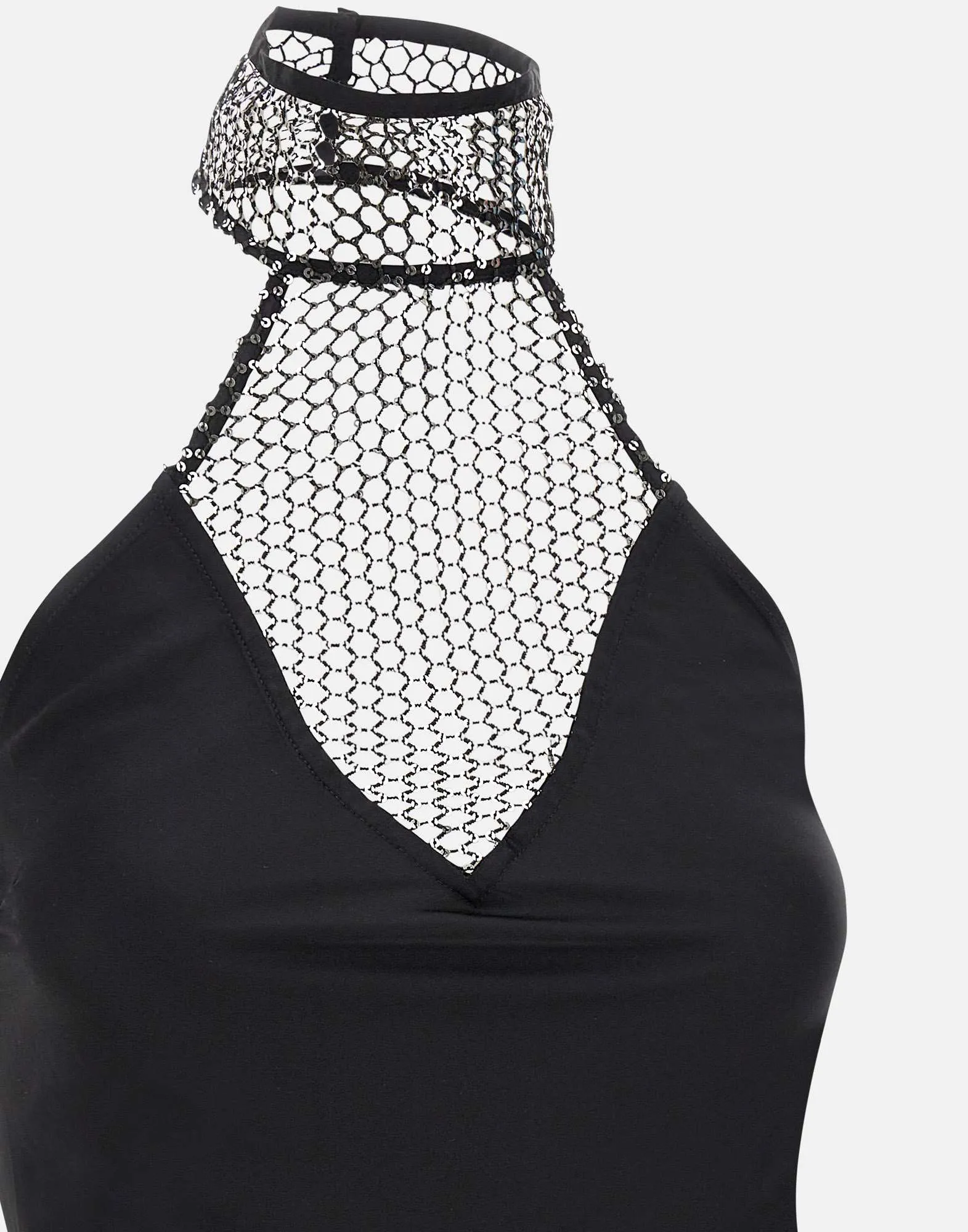 Black Halterneck Chiffon Sequin Top