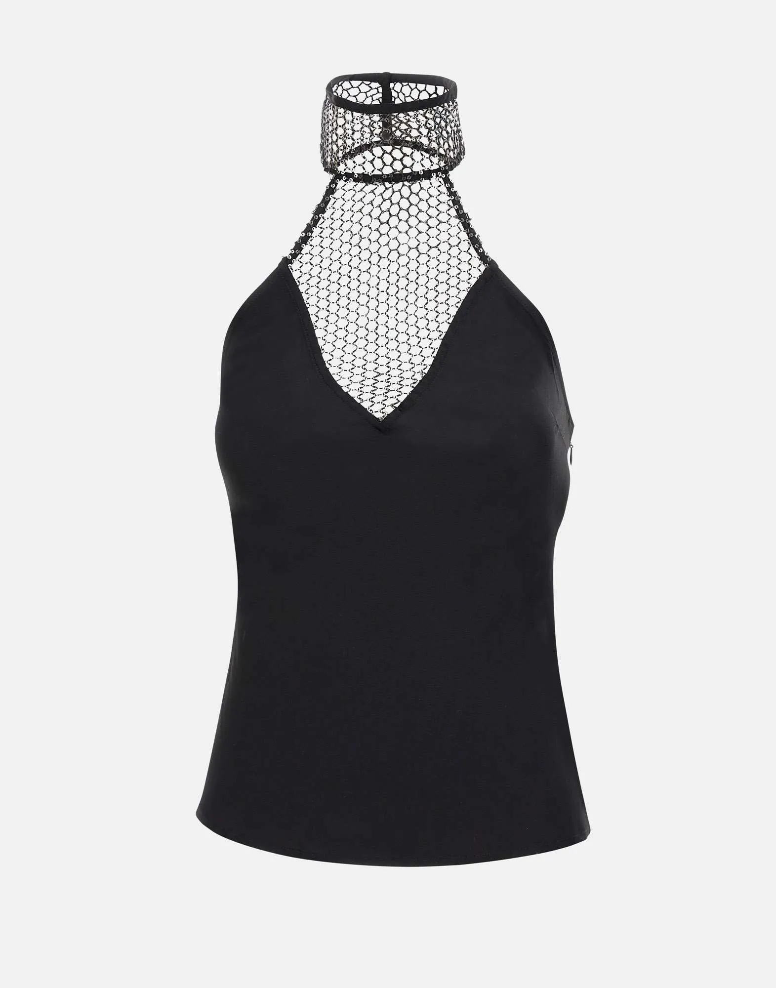 Black Halterneck Chiffon Sequin Top