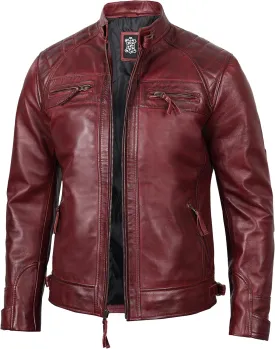 Blingsoul Leather Jacket Men - Quilted Cafe Racer Leather Jackets For Men