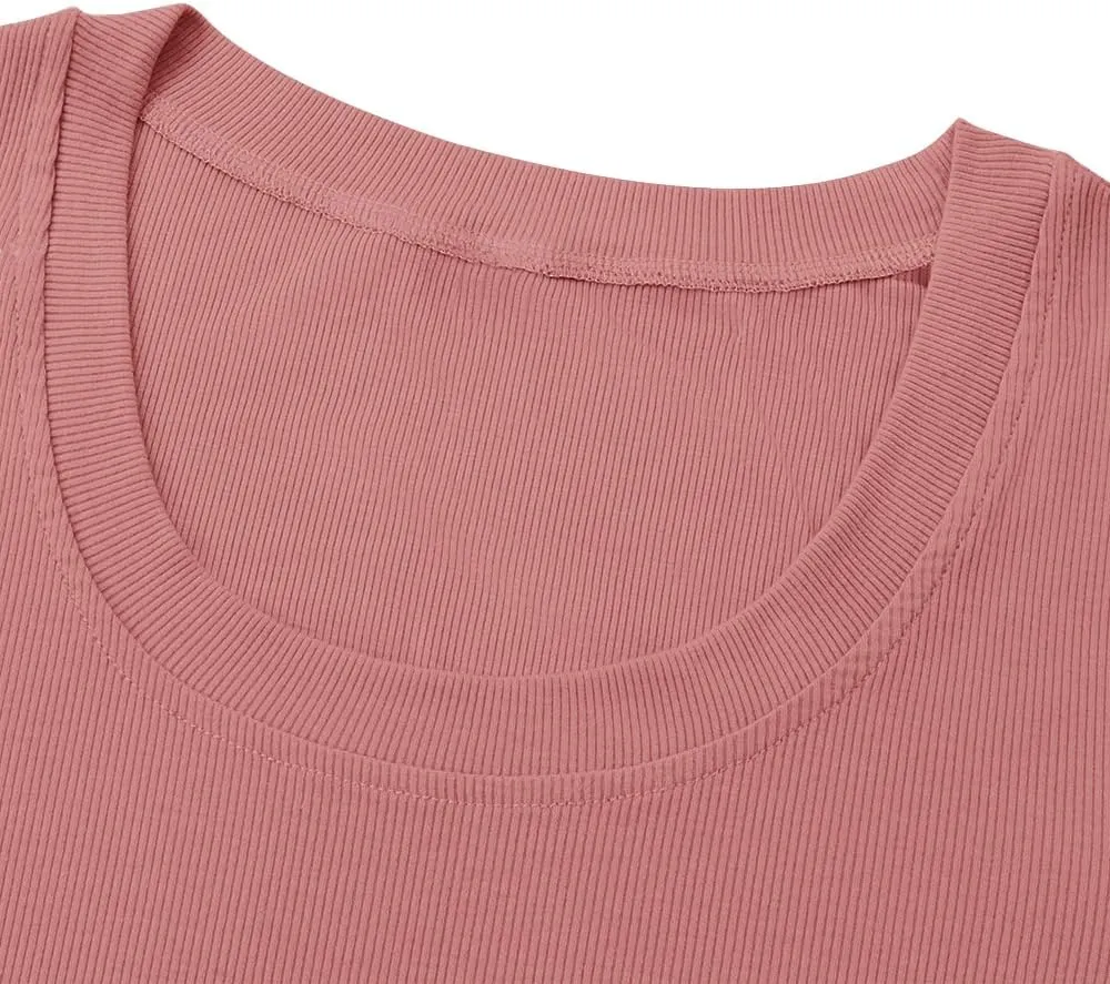 Chulianyouhuo Women's Short Sleeve Scoop Neck Ribbed Knit Fitted Casual Tops Tee Summer Slim Basic Shirts