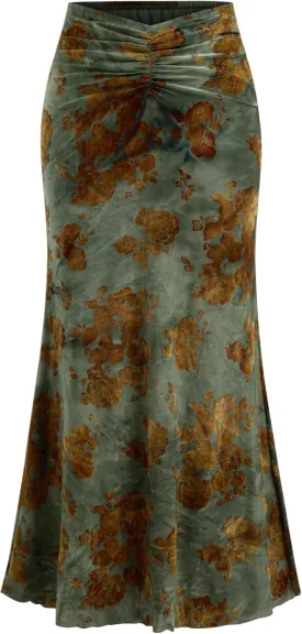 CIDER Skirt Maxi Skirt for Women Floral Print Ruched Bodycon Fishtail Long Skirt Mid Waist Long Skirt Boho