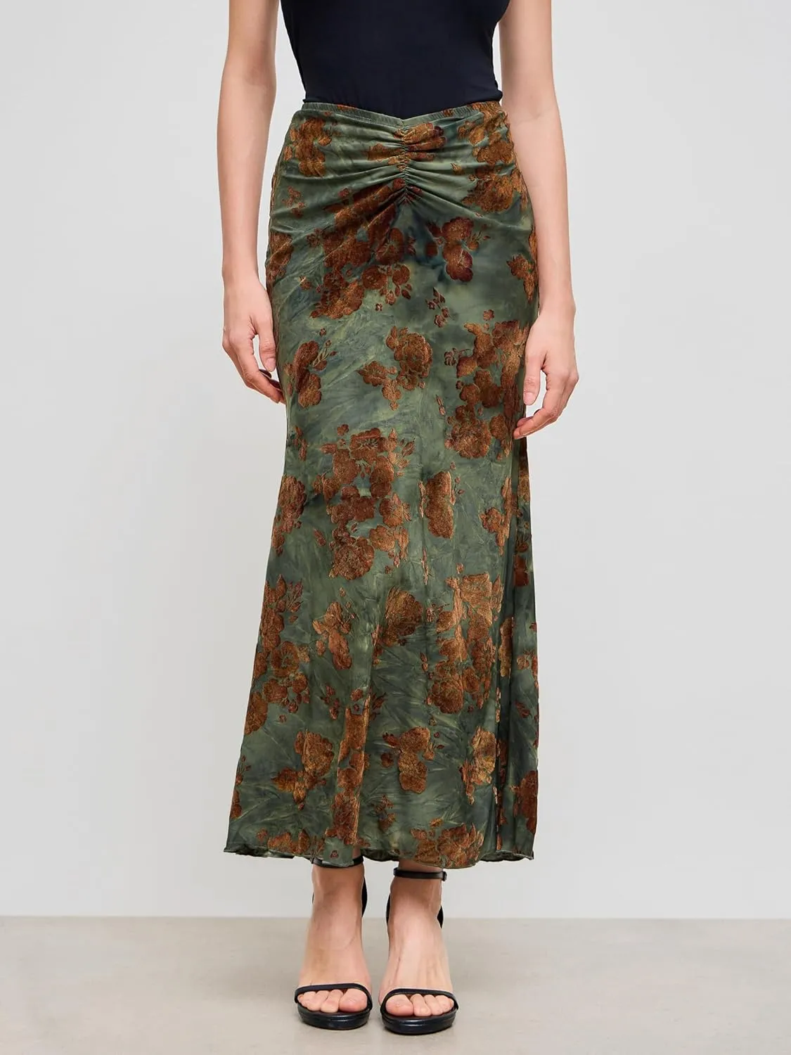 CIDER Skirt Maxi Skirt for Women Floral Print Ruched Bodycon Fishtail Long Skirt Mid Waist Long Skirt Boho