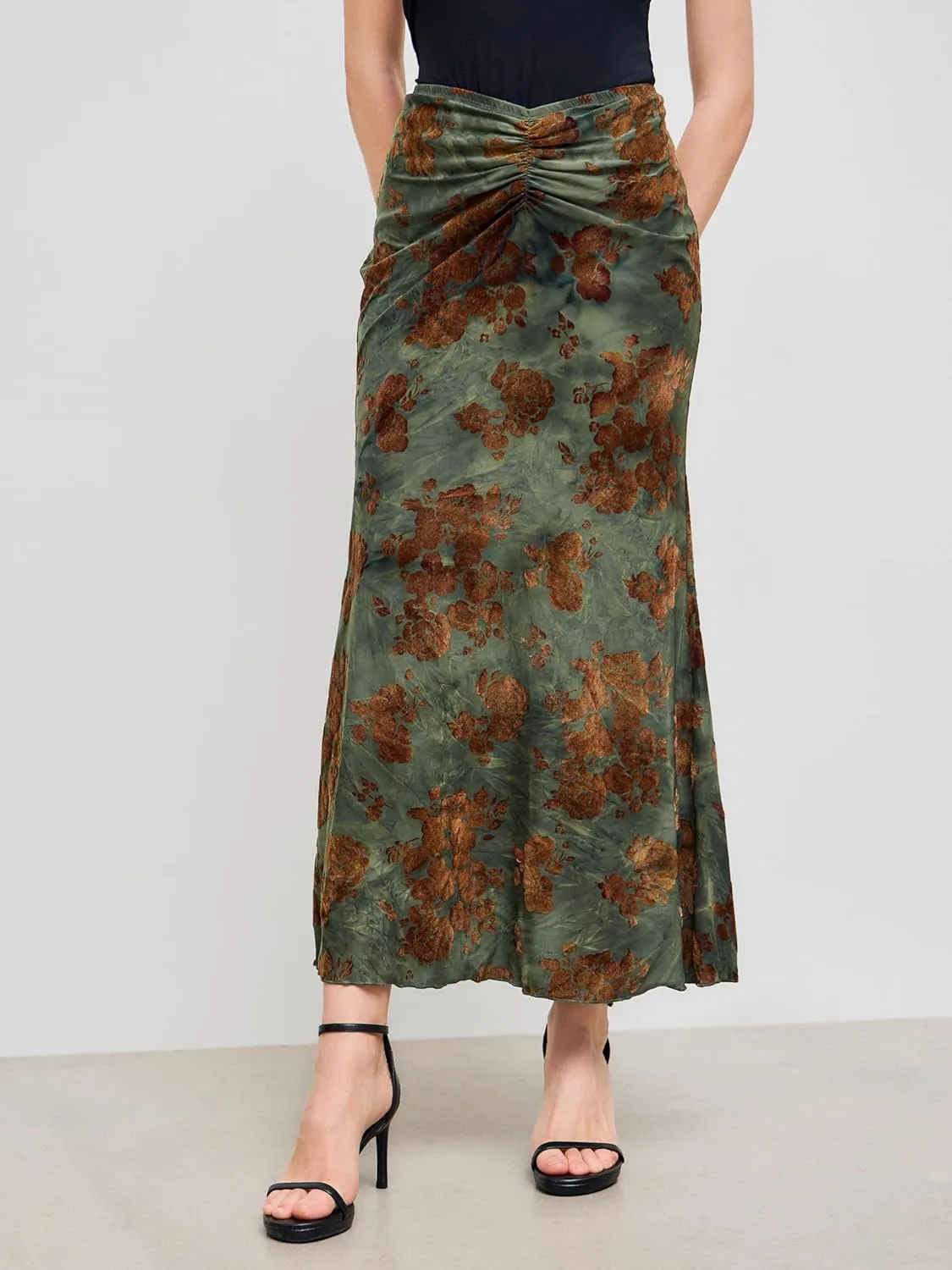 CIDER Skirt Maxi Skirt for Women Floral Print Ruched Bodycon Fishtail Long Skirt Mid Waist Long Skirt Boho