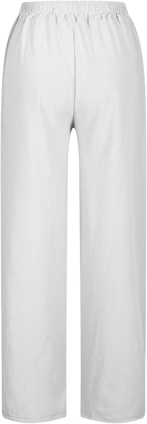 Cotton Linen Pants for Women 2025 Summer Gauze Drawstring High Waisted Wide Leg Trousers Beach Vacation Clothes
