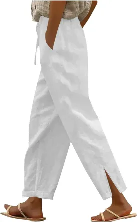 Cotton Linen Pants for Women 2025 Summer Gauze Drawstring High Waisted Wide Leg Trousers Beach Vacation Clothes