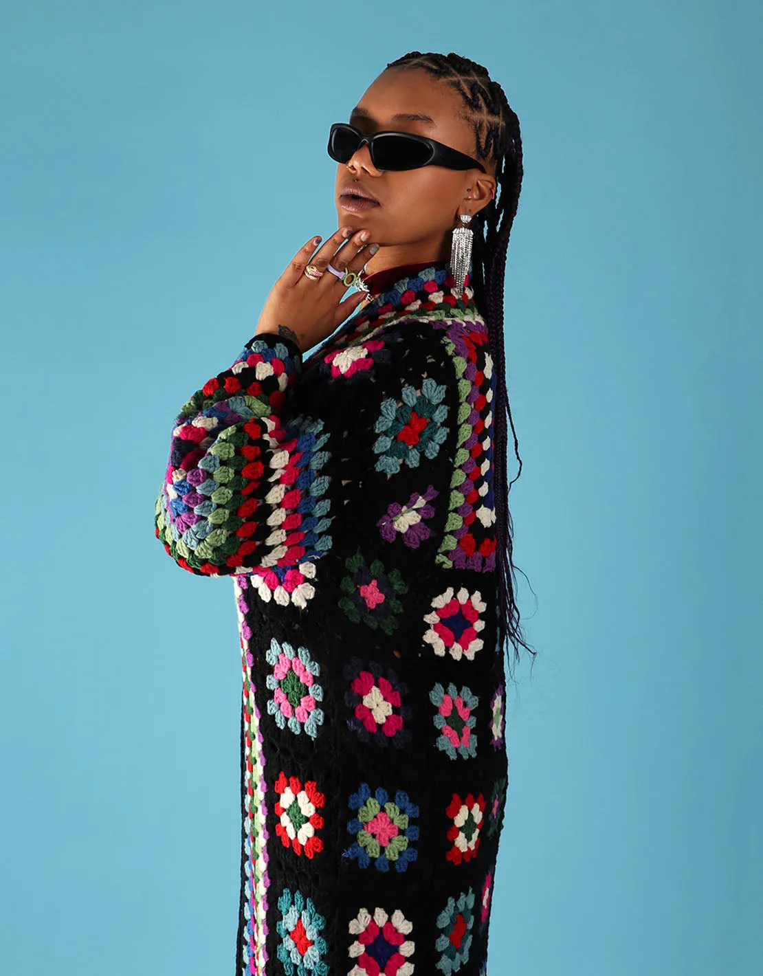 Crochet patchwork long cardigan