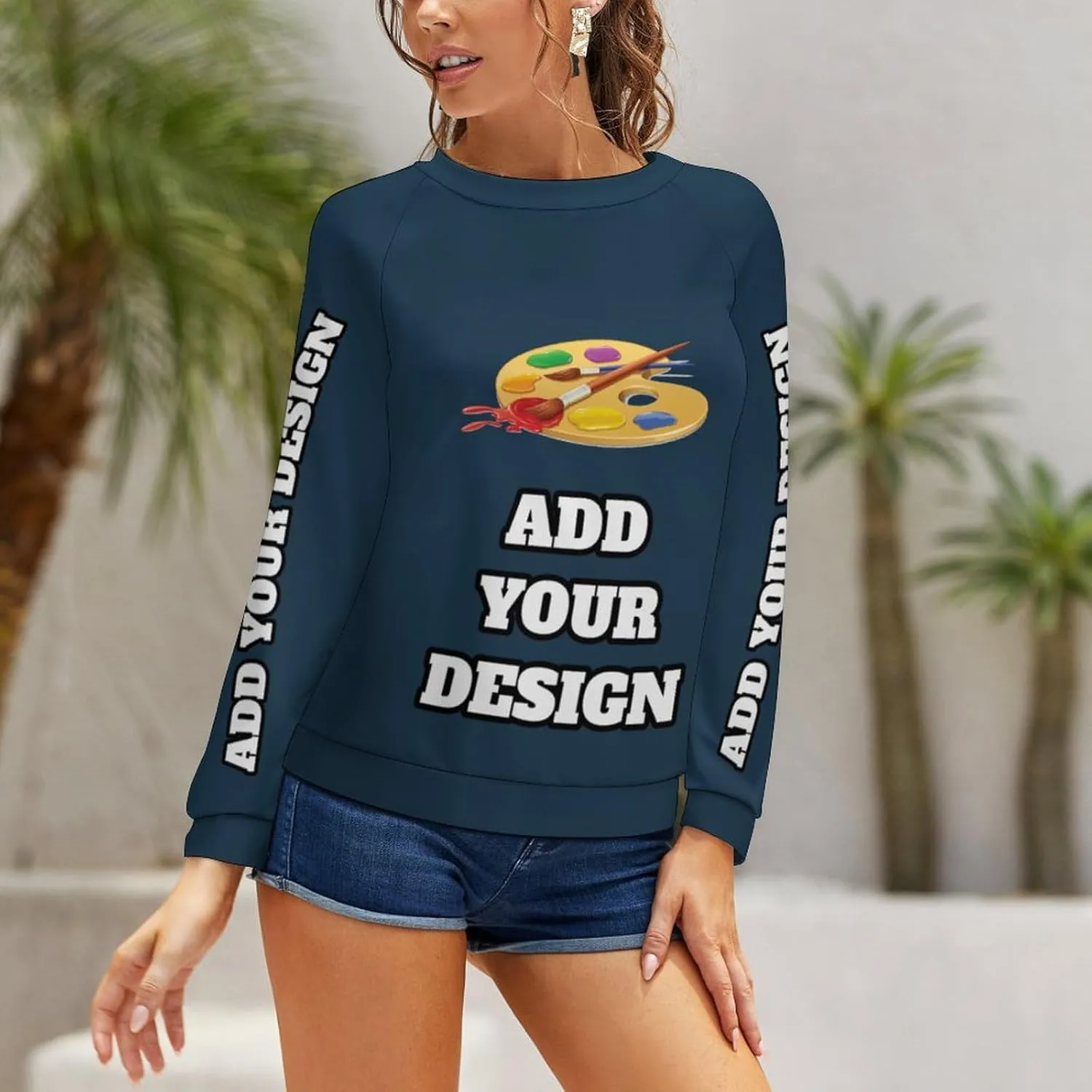 Custom Women's Long Sleeve Sweatshirt Design Your Own T Shirt Personalized Crewneck Sweatshirts With Text Photo Logo