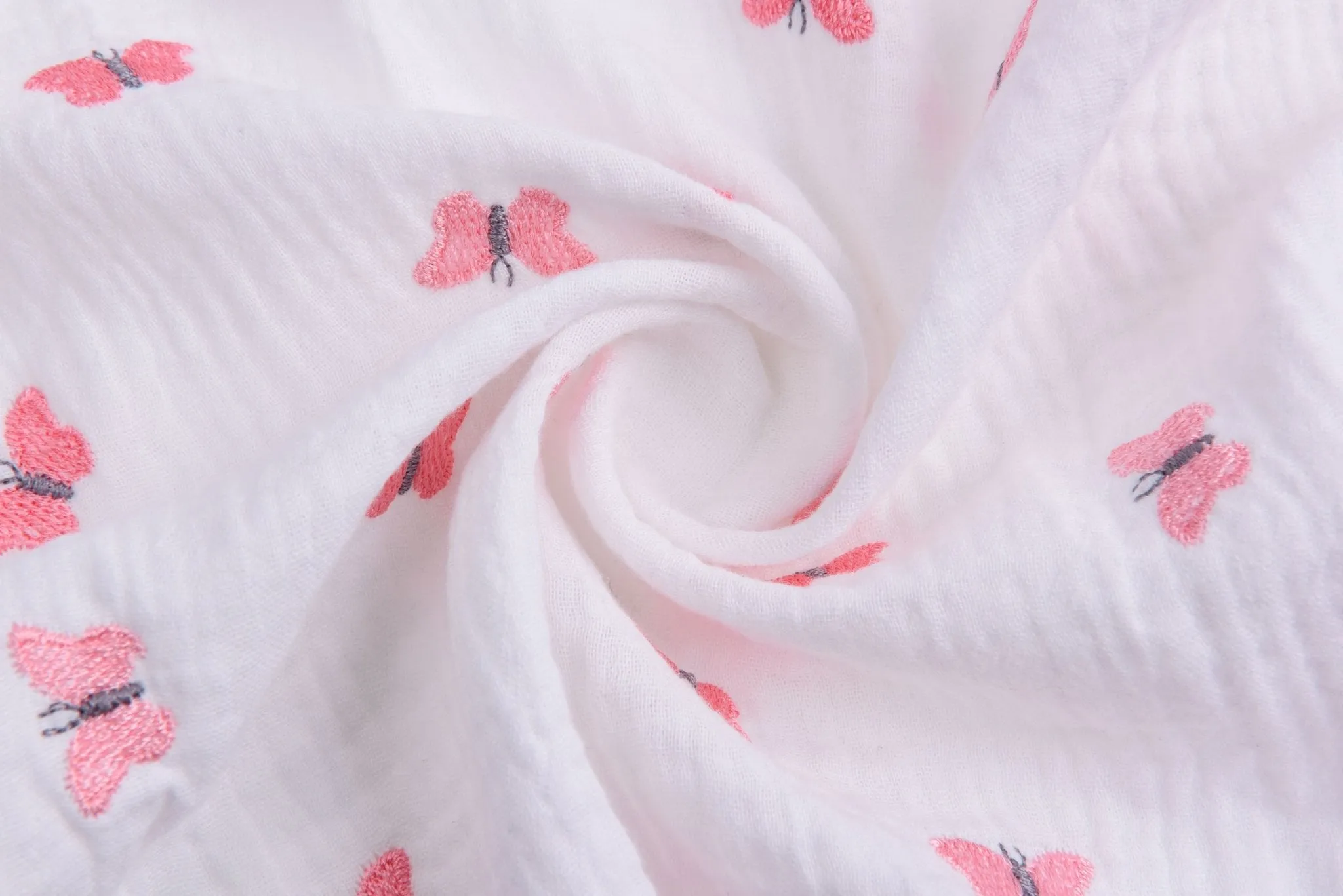 Double layered gauze muslin fabric with embroidery