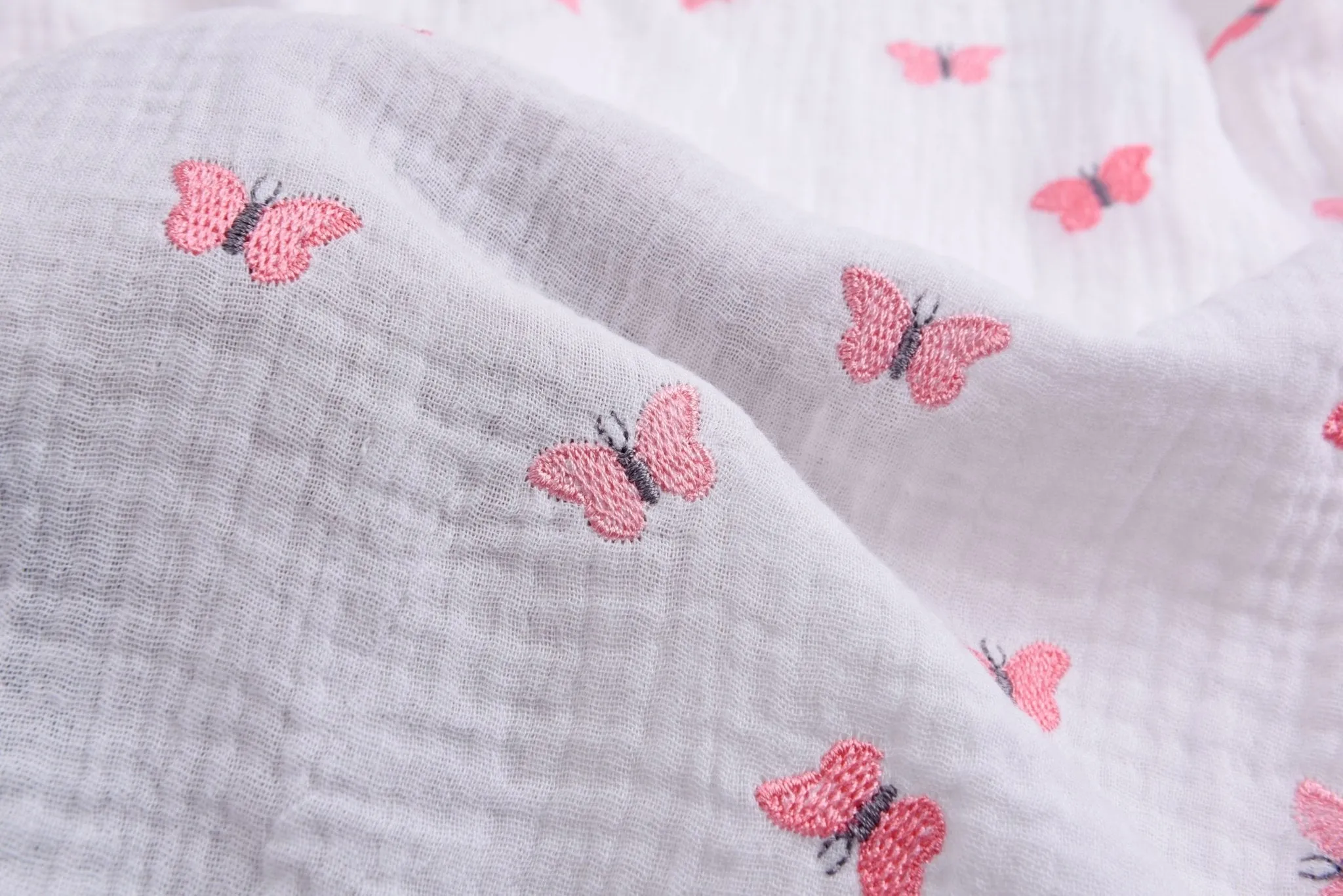 Double layered gauze muslin fabric with embroidery