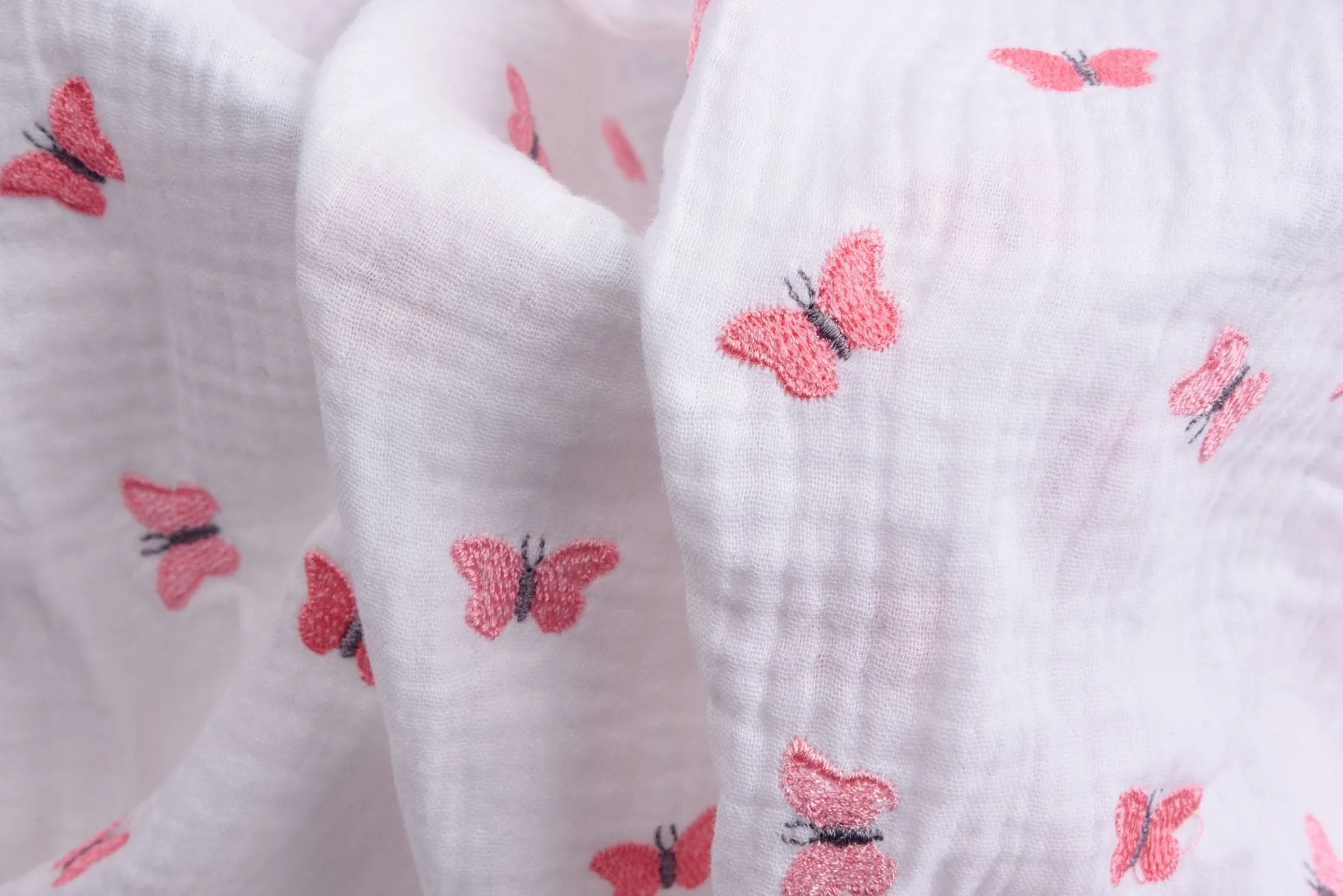 Double layered gauze muslin fabric with embroidery