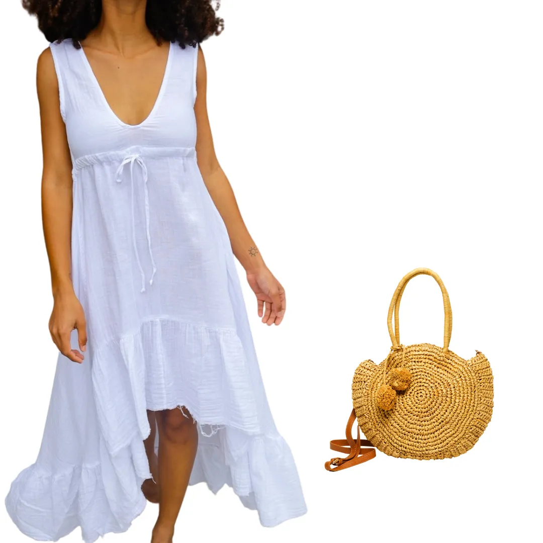 Drawstring Drama Maxi Dress - White