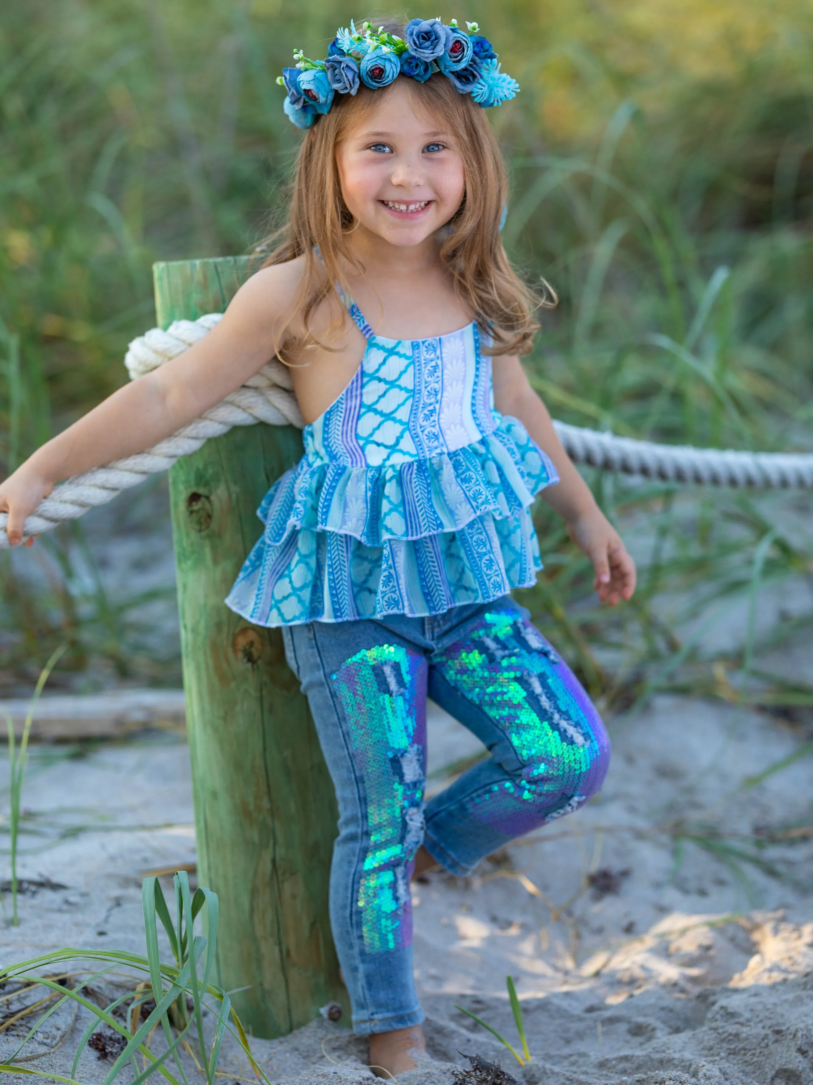 Easy Breezy Tropical Sequin Jeans Set