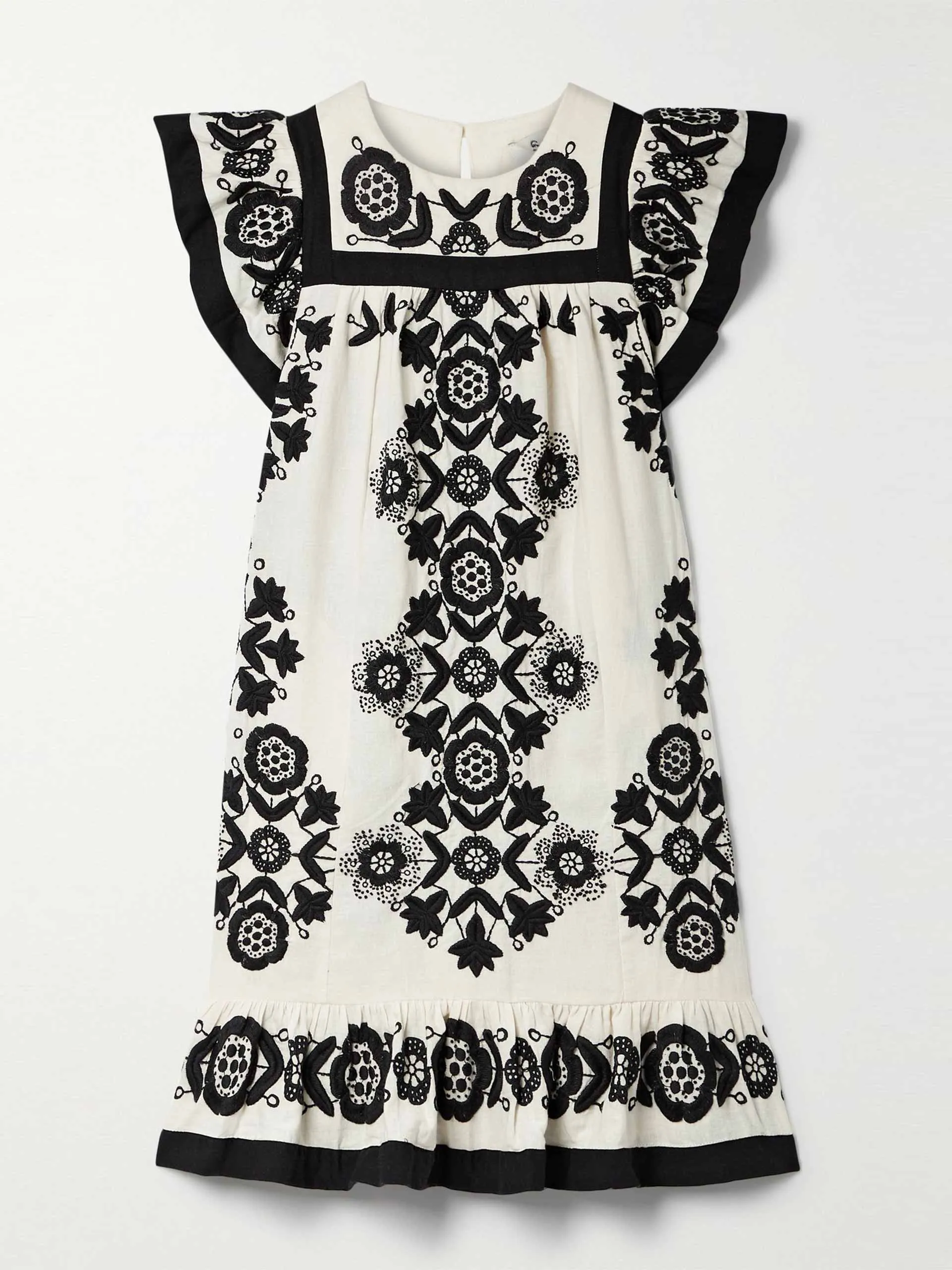 Embroidered cotton and linen-blend mini dress