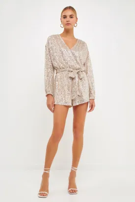 Endless Rose - Wrap Belted Sequins Romper