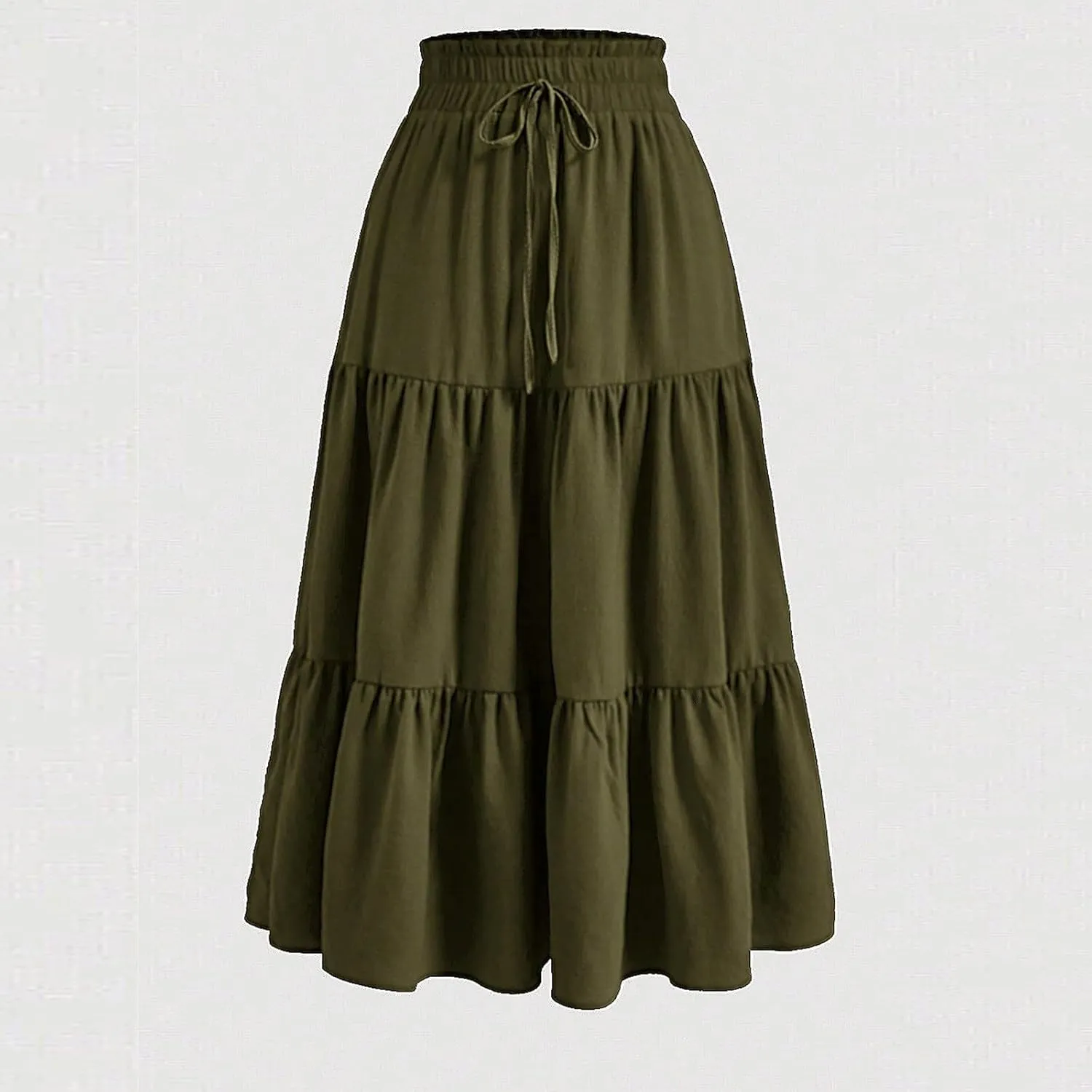 Floral Maxi Skirt for Women Flowy High Waisted Drawstring Ruffle Hem Skort Summer Trendy A-Line Vacation Beach Skirt