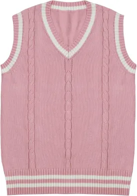 Gihuo Women's Sweater Vest V Neck Uniform Sleeveless Knitted School JK Pullover Tops Classic