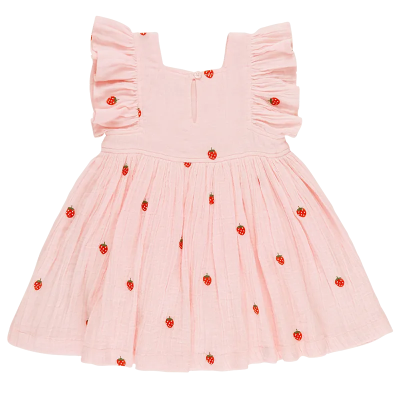 Girls Dress | Elsie- Strawberries | Pink Chicken