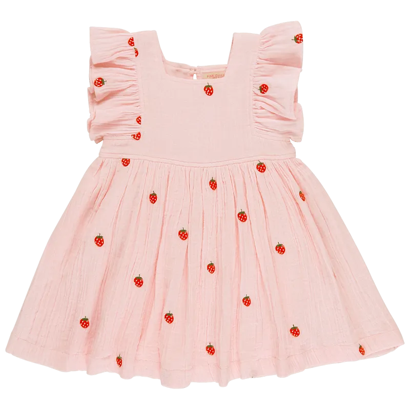 Girls Dress | Elsie- Strawberries | Pink Chicken