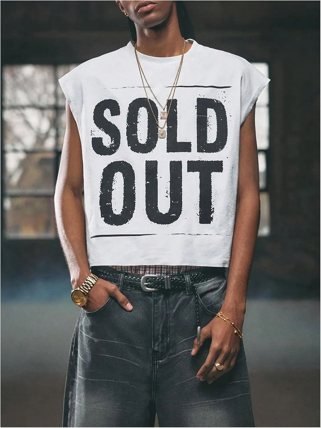 GORGLITTER Men's Dolman Sleeve Crop Vest Top Crewneck Loose Pullover Tank Tops