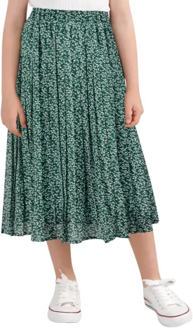 GORLYA Girls Chiffon Pleated Elastic High Waist A-Line Boho Swing Maxi Long Skirt 4-14T