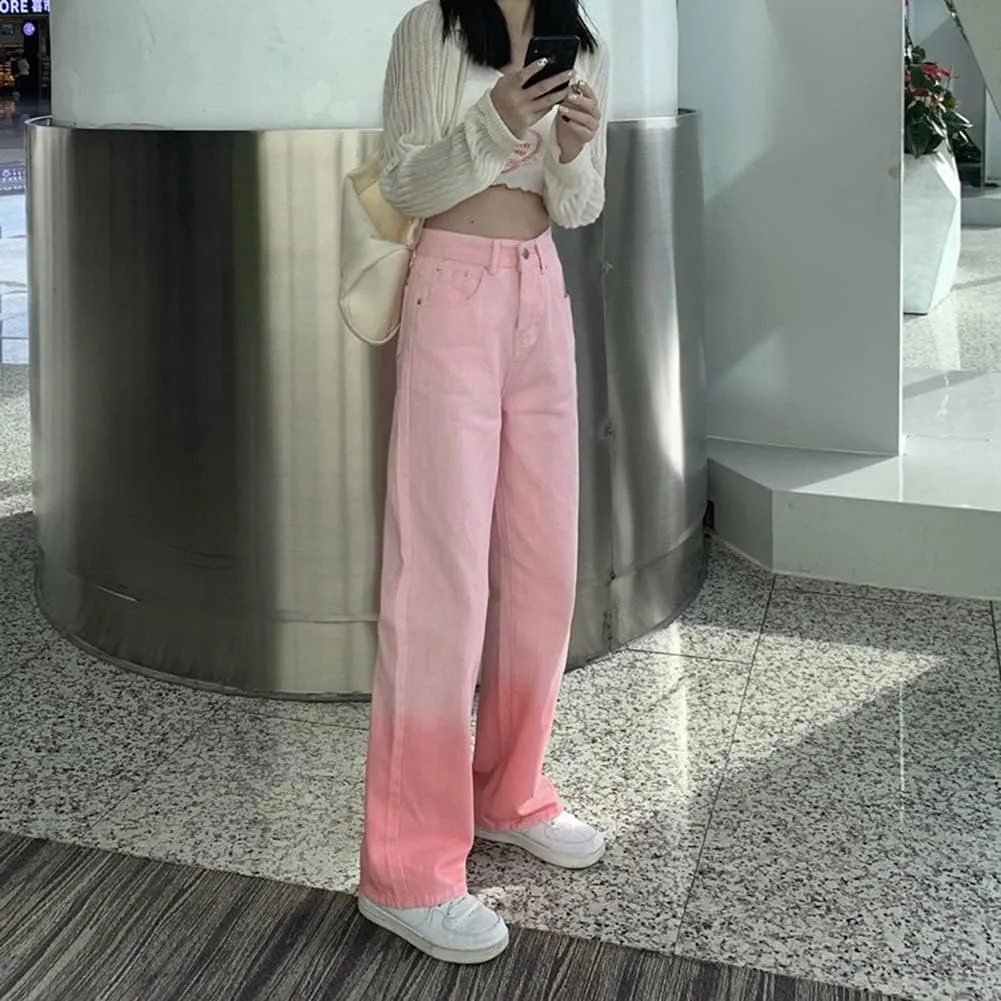 High Waisted Jeans for Women Casual Solid Color Straight Leg Denim Pants Trendy Boyfriend Jeans