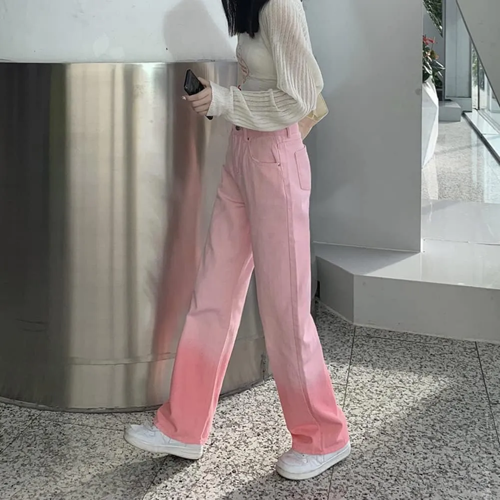 High Waisted Jeans for Women Casual Solid Color Straight Leg Denim Pants Trendy Boyfriend Jeans