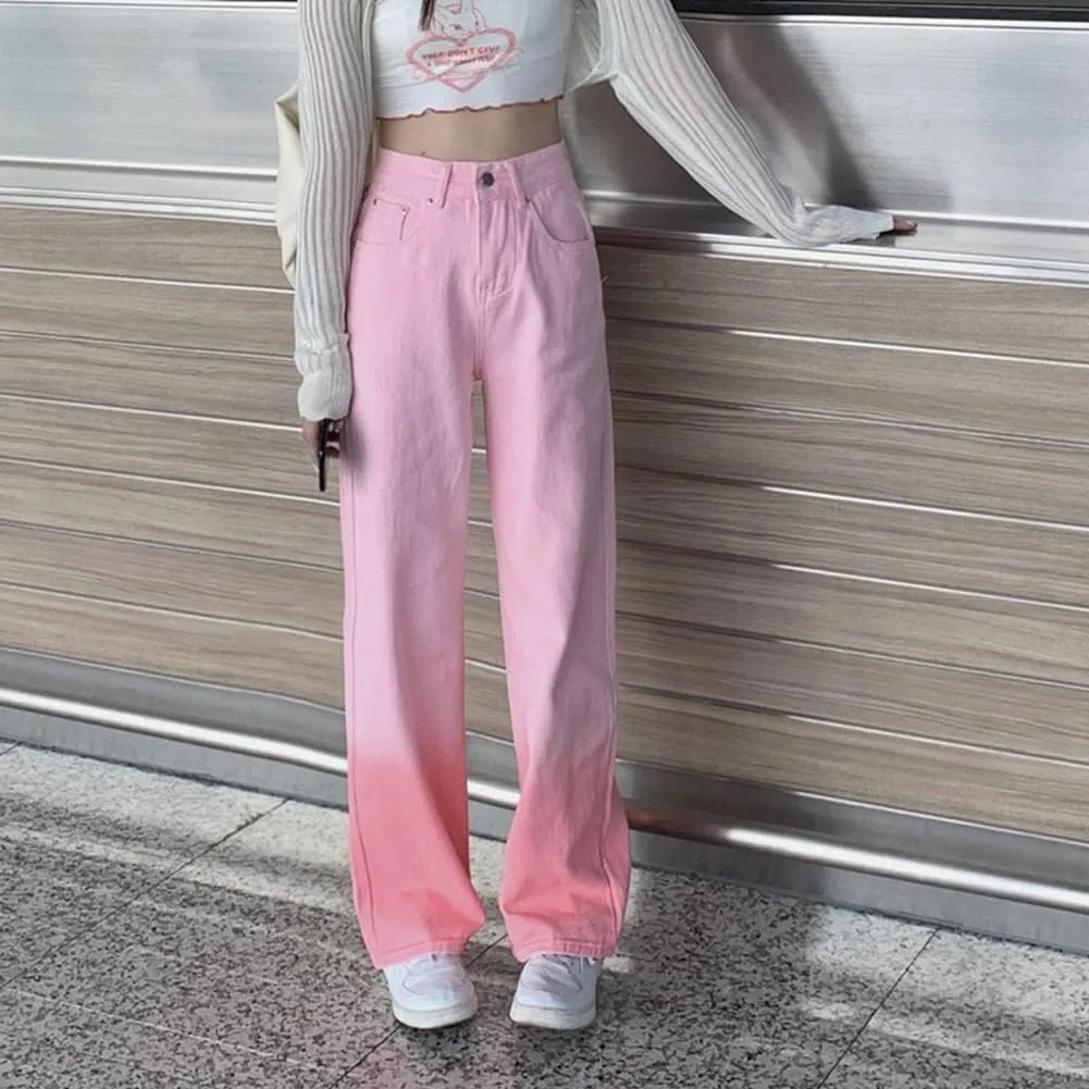 High Waisted Jeans for Women Casual Solid Color Straight Leg Denim Pants Trendy Boyfriend Jeans