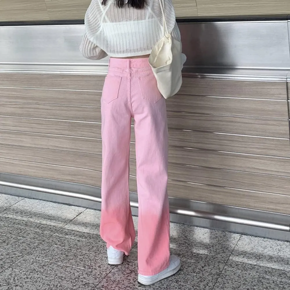 High Waisted Jeans for Women Casual Solid Color Straight Leg Denim Pants Trendy Boyfriend Jeans