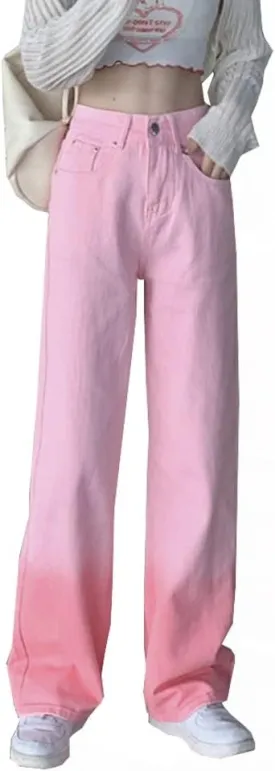 High Waisted Jeans for Women Casual Solid Color Straight Leg Denim Pants Trendy Boyfriend Jeans