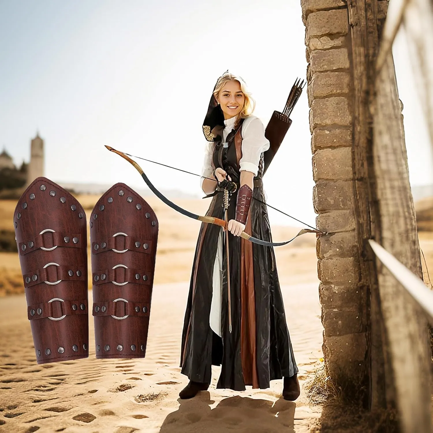 Invincible Cosplay Medieval Viking Leather arm Protector with Belt Buckle - Perfect Gloves for Archery arm Guard, arm Cuff