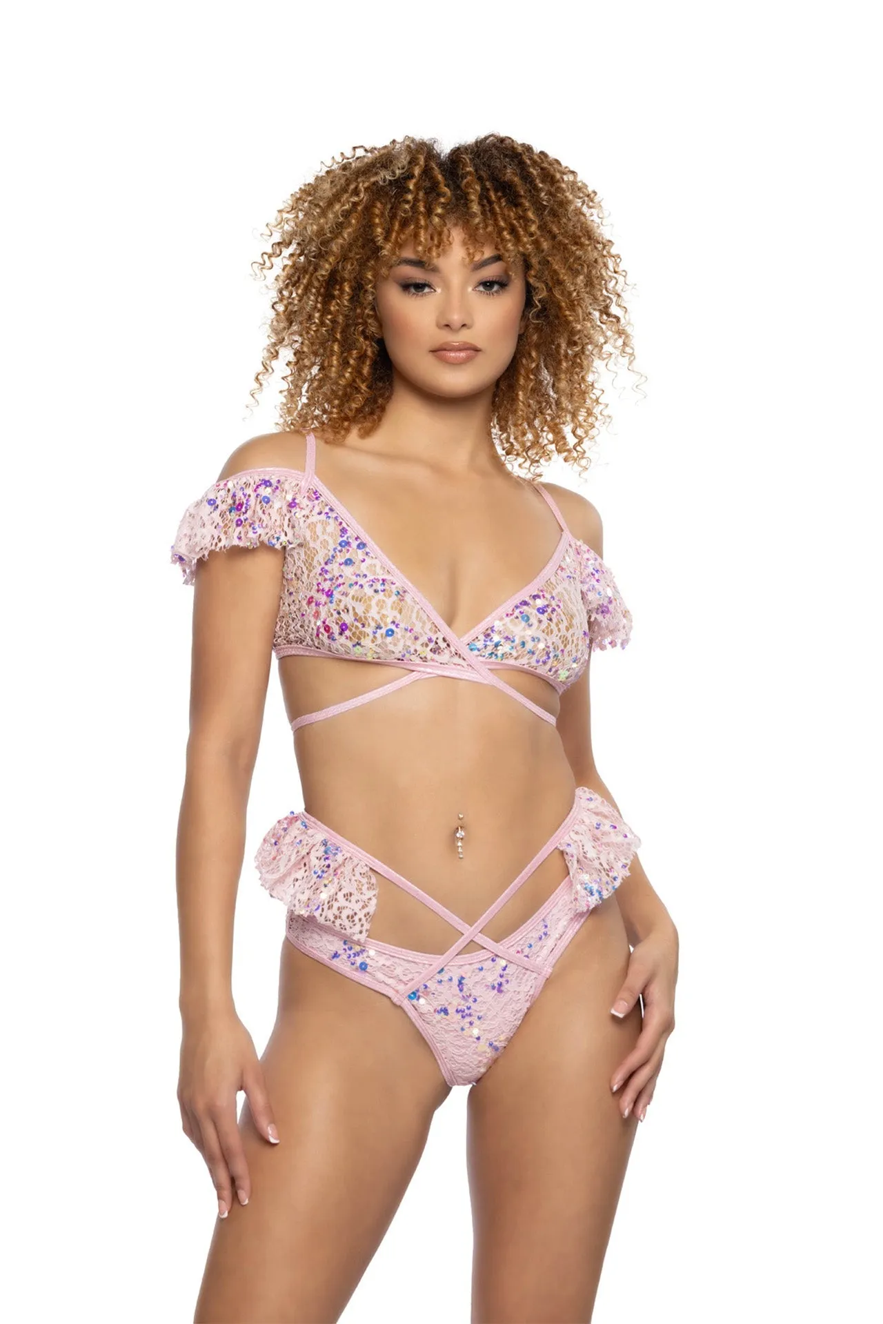 J-Valentine JR129 - Sequin Lace Ruffle Wrap Bottom