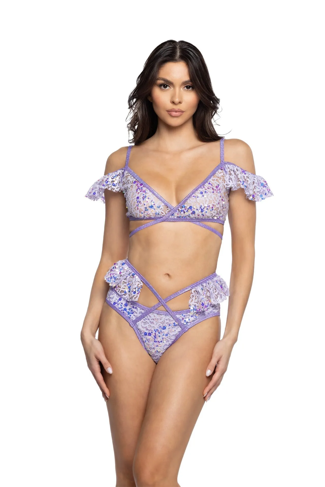 J-Valentine JR129 - Sequin Lace Ruffle Wrap Bottom
