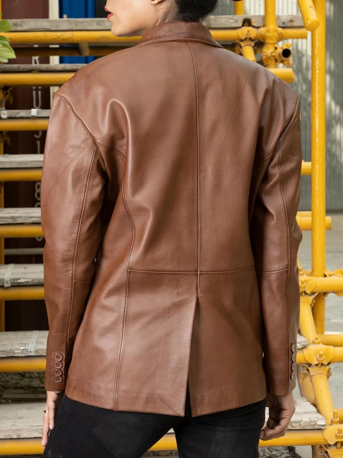 Jild Oversized Lambskin Leather Blazer Women - Business Casual Coat Plus Size Leather Jacket Women