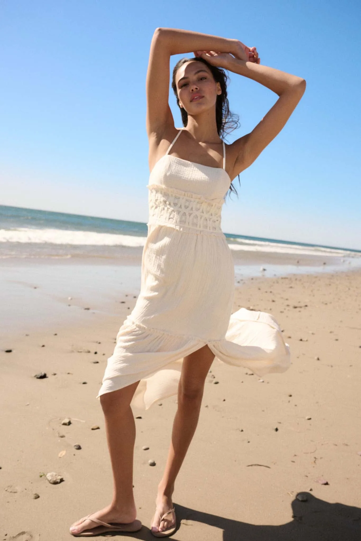 Laced Out Crochet-Trim Crinkle Cotton Maxi Dress