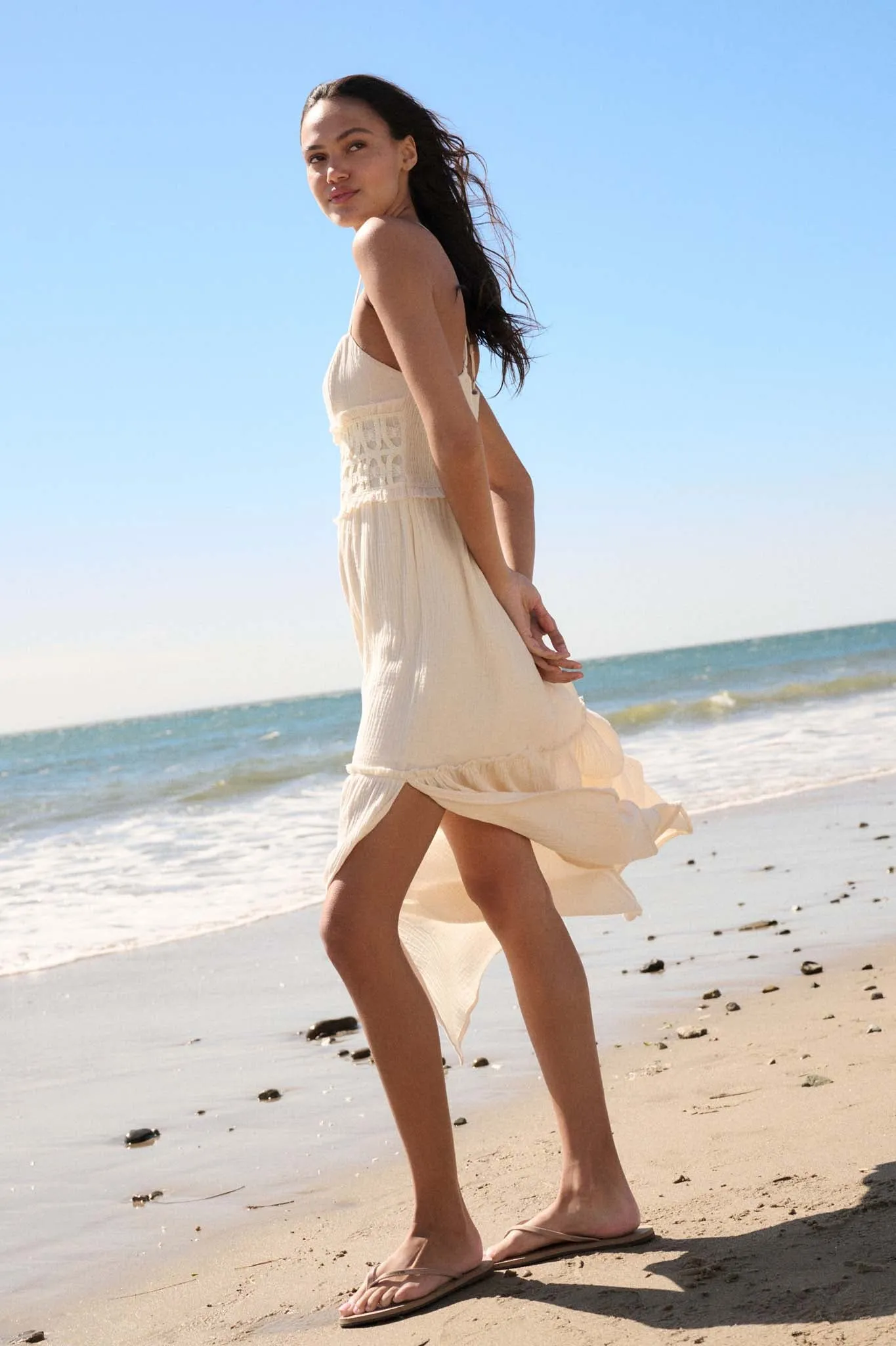 Laced Out Crochet-Trim Crinkle Cotton Maxi Dress