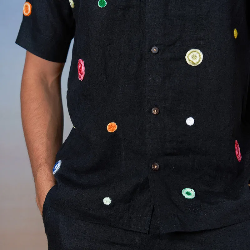 Linen Black Shirt | Unisex | Hand Embroidered