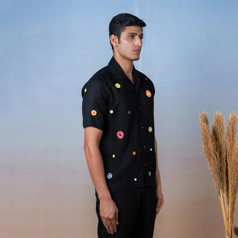 Linen Black Shirt | Unisex | Hand Embroidered