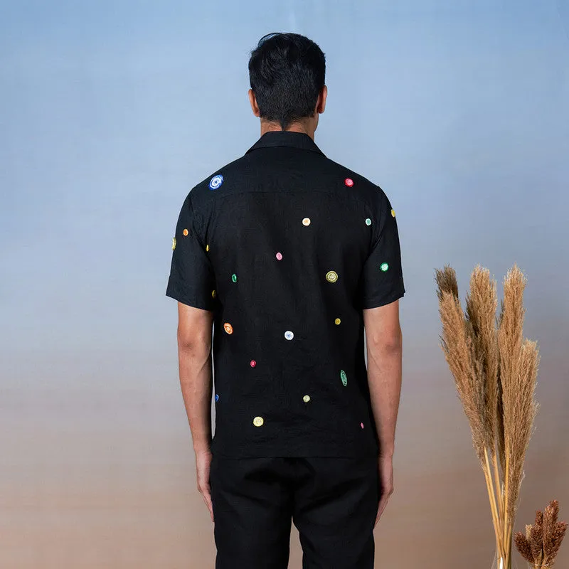 Linen Black Shirt | Unisex | Hand Embroidered
