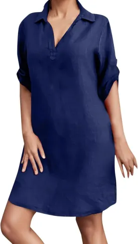 Linen Dress Women Summer Beach Plus Size V Neck Short Sleeve Funeral Dress Elegant Travel Outfits for Women Linen Shirt