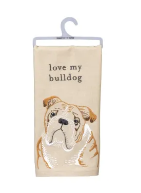 'Love My Bulldog' Dish Towel
