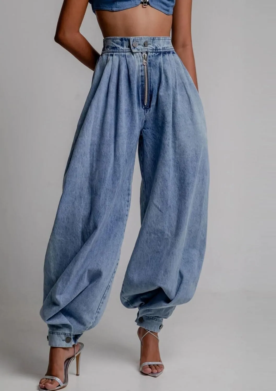 loveimgs Women Baggy Harem Jeans Joggers Denim Pants Wide Leg Jeans High Rise Sweatpants Tapered Leg Trousers
