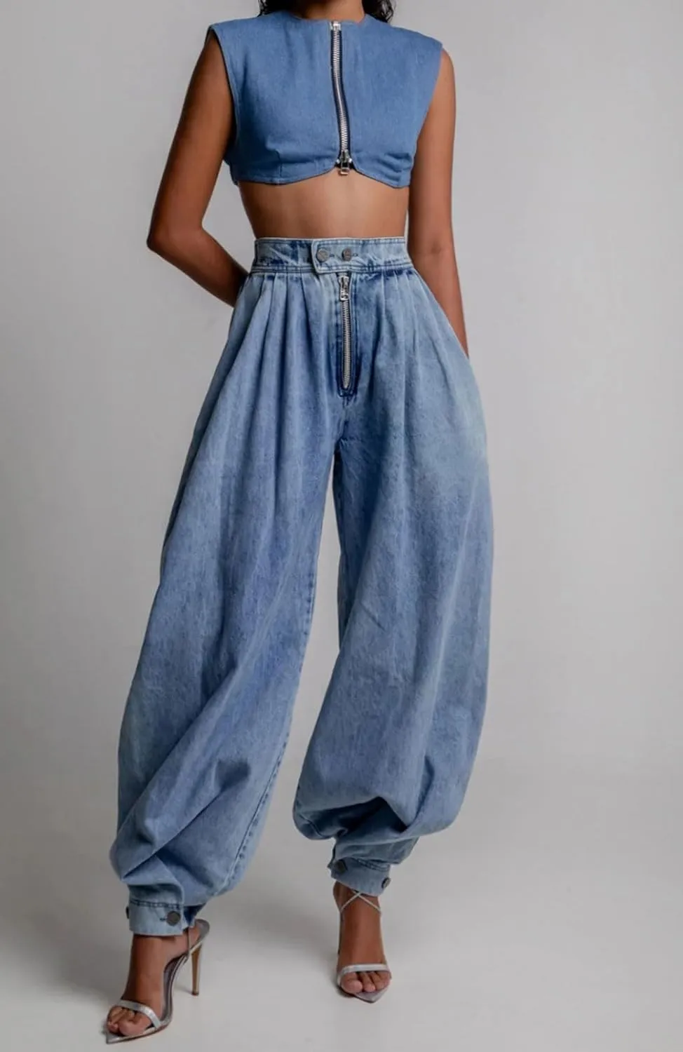 loveimgs Women Baggy Harem Jeans Joggers Denim Pants Wide Leg Jeans High Rise Sweatpants Tapered Leg Trousers