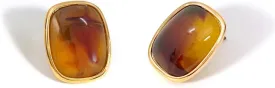 M.DUN- Round Edges Rectangle Shape Studs Earring. Abalone Amber Turquoise Resin Stone Design, 18k Real Gold Plated Bezel, Hypoallergenic Gorgeous Gift for Women