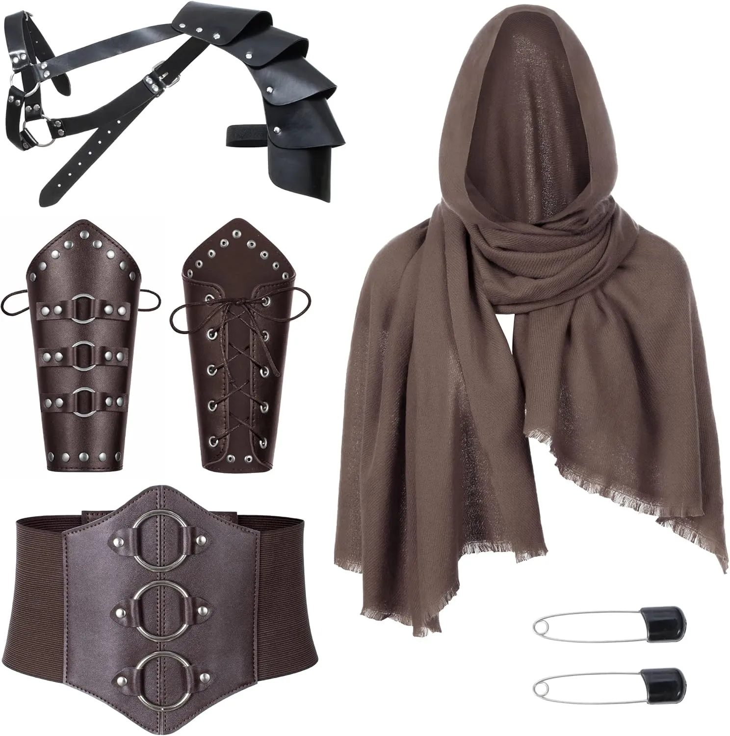 Medieval Knight PU Leather Corset Belt Shawl Men Renaissance Half Shoulder Cape Scarf Buckle Bracers Retro Accessories